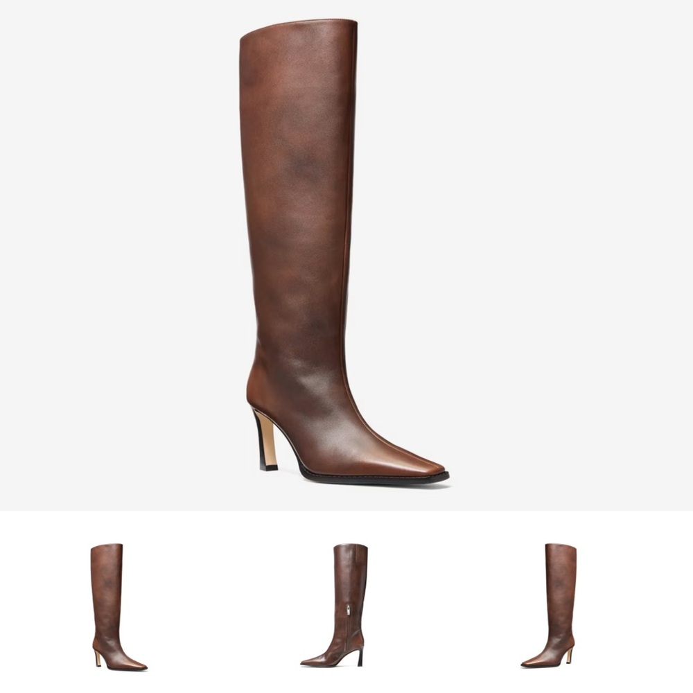 MICHAEL Kors Darrah Cognac Tall Pointed-Toe Leather Heeled Boots